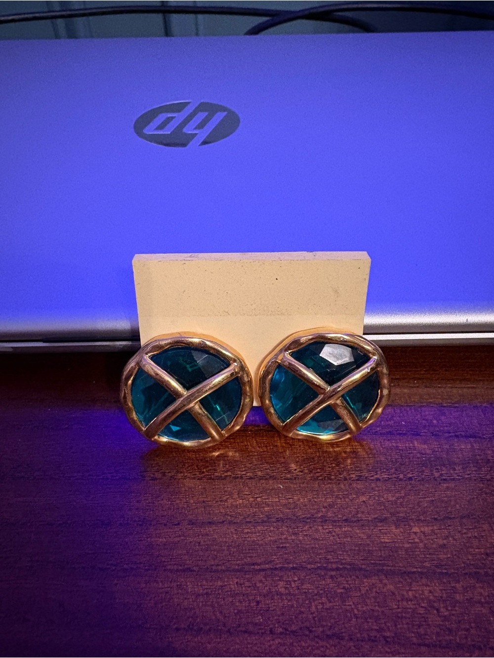 Gold-Tone Green Crystal Round Stud Earrings